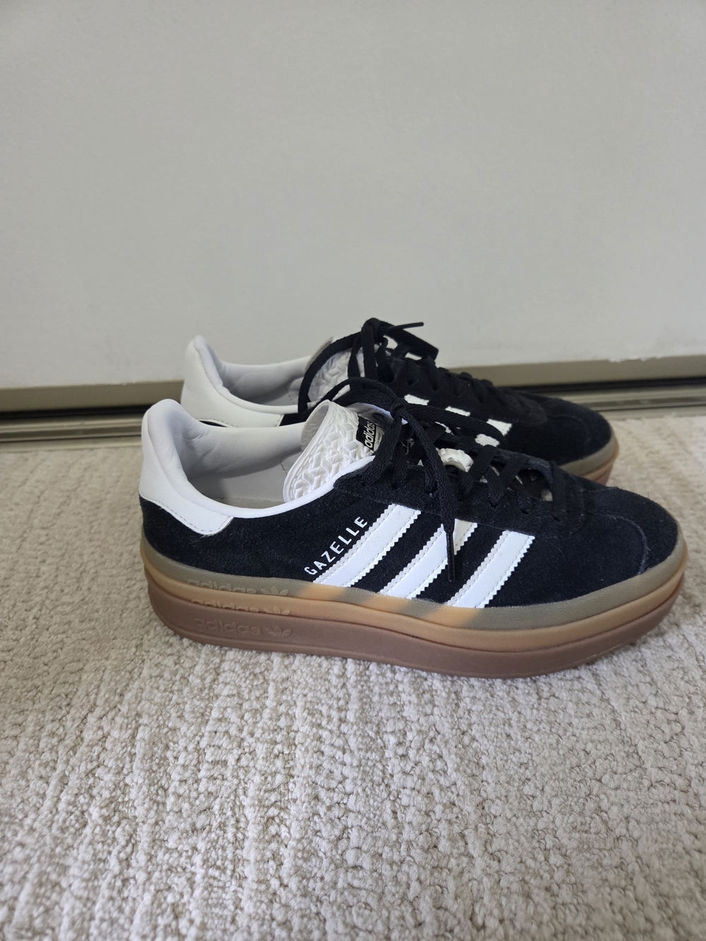 adidas Gazelle Women’s Black White Suede Sneakers with Gum Sole